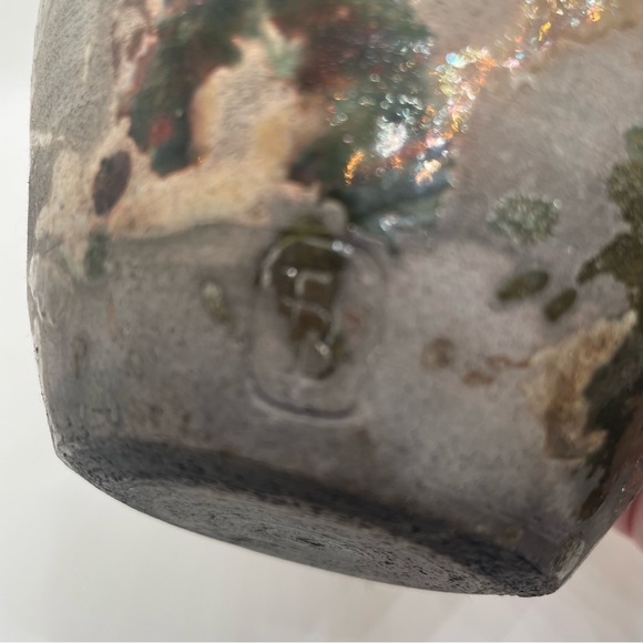 vintage 5’ Crystalline Glaze Pottery vase irredentist purple/green Tones Stamped - Picture 12 of 15